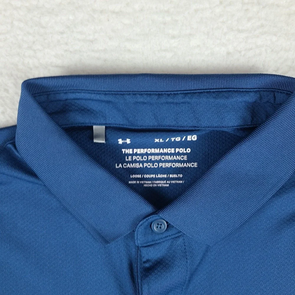Under Armour Polo Shirt Mens XL Blue Pink The Performance Golf Loose Heatgear